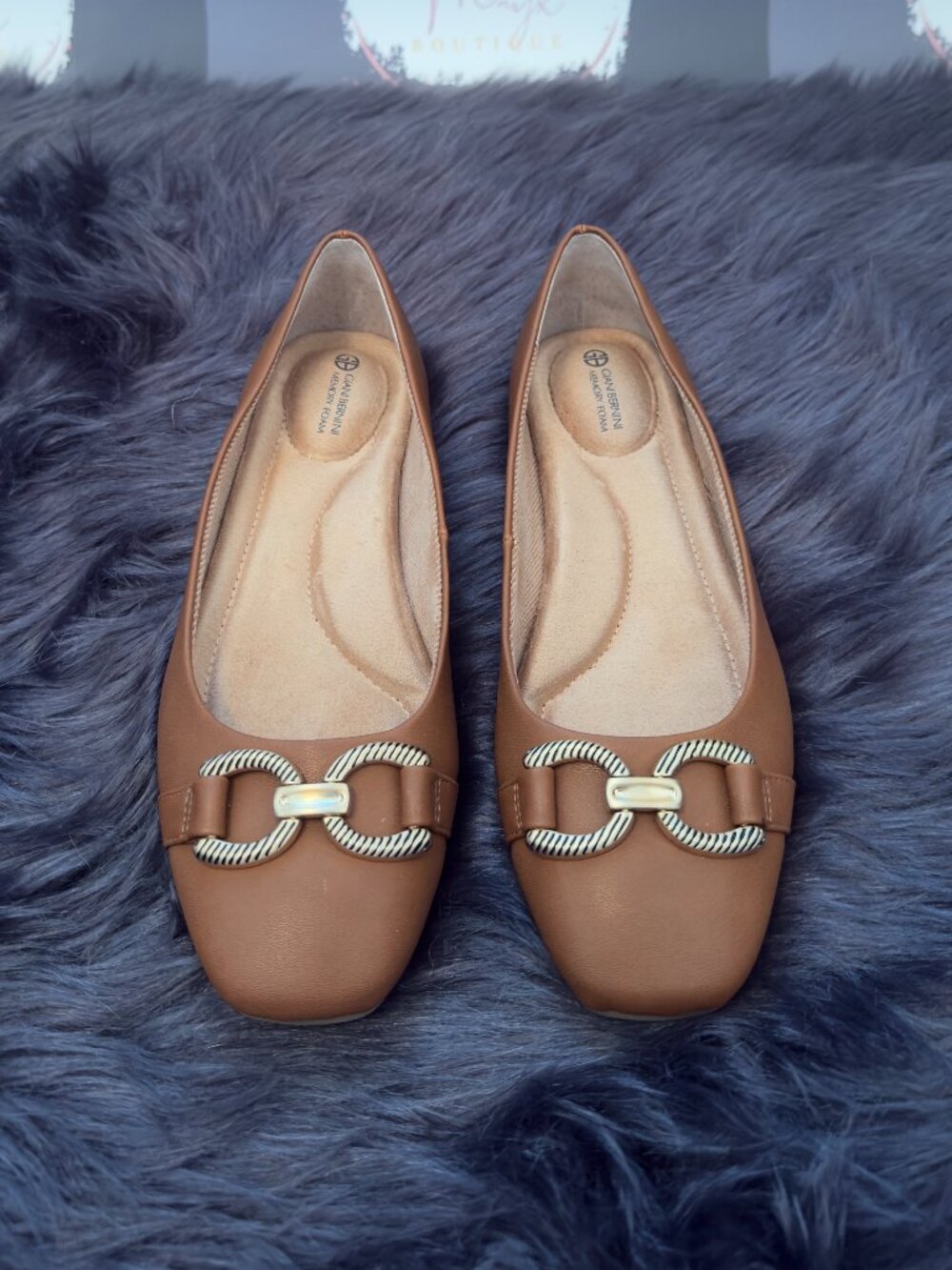 Giani Bernini Cognac Brown Embellished Ballet Flats size 7 NWOB